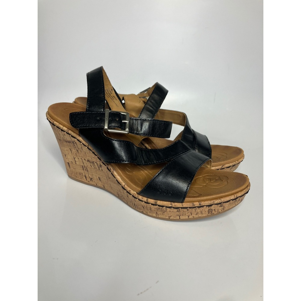b.o.c. Wedge Sandals Womens 10M Black Excellent Cork Strappy Slingback CBFK18